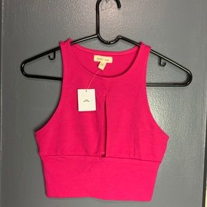 Hot pink cropped halter top